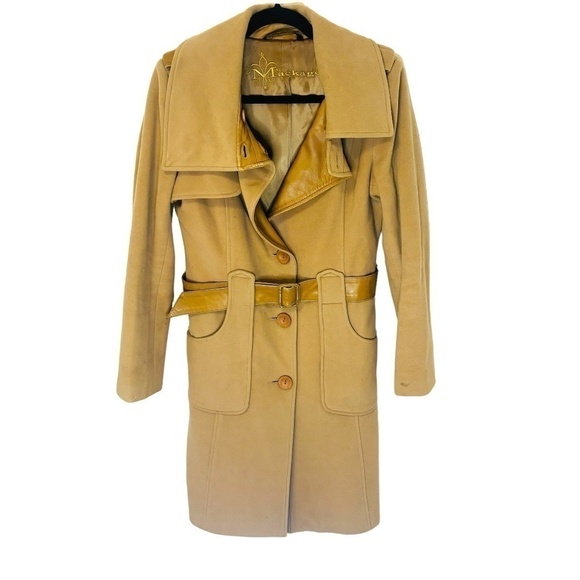 MACKAGE Tan Brown Wool Blend Luxury Trench Coat SZ Medium - Picture 3 of 13